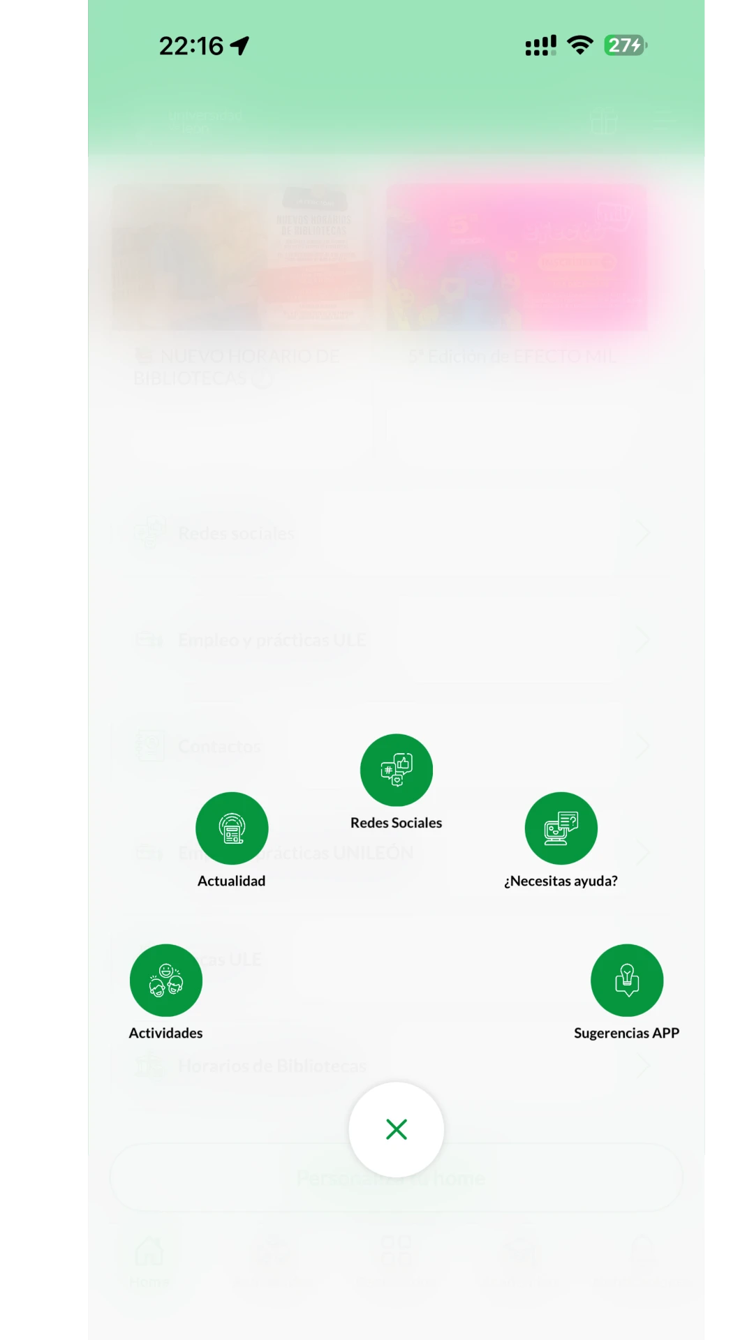 Menú de accesos rápidos